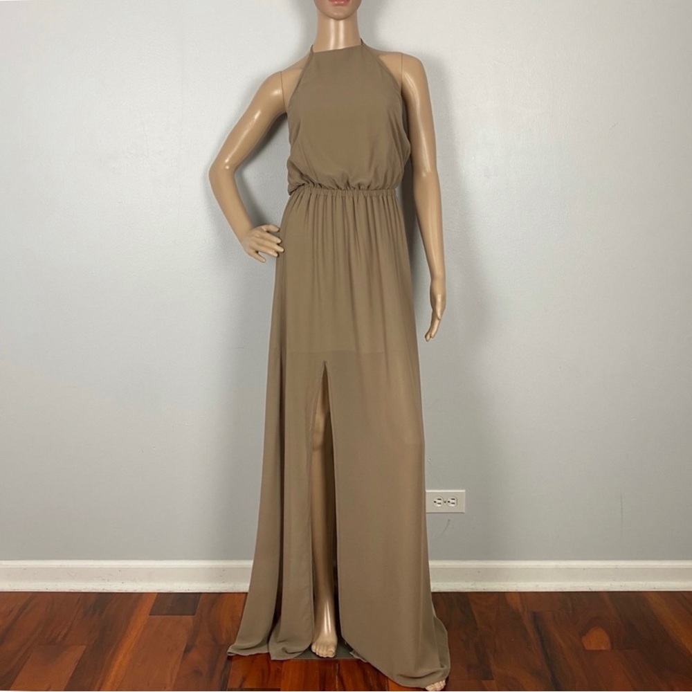 SHOW ME YOUR MUMU BROWN CHIFFON HALTER MAXI DRESS - Picture 2 of 6